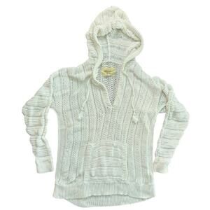 Natural Reflections Women's White Long Sleeve Ribbed Knit Hoodie Sweater Size XL